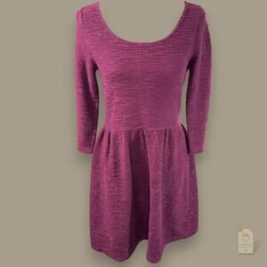 Maison Jules Metallic Knit Peplum Dress Purple Juniors M
